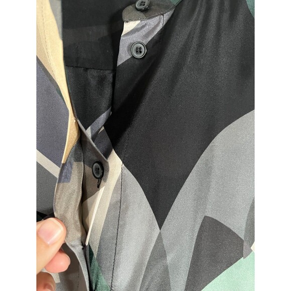 Lafayette 148 Silk Shirt Medium Button Up Geometric Long Sleeve Office Work - Picture 5 of 10